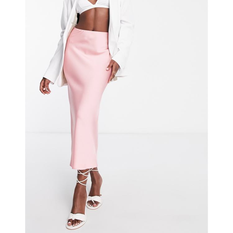 ASOS DESIGN satin bias midi skirt in pink jam | ASOS