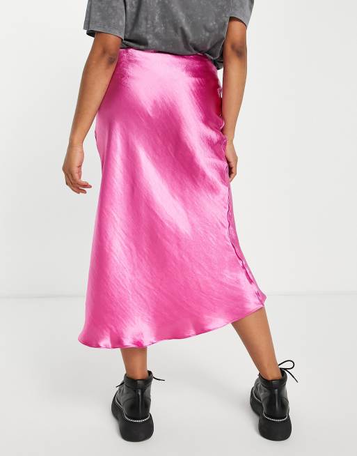 Pink satin 2025 midi skirt