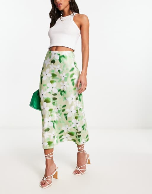 Satin midi 2025 skirt floral