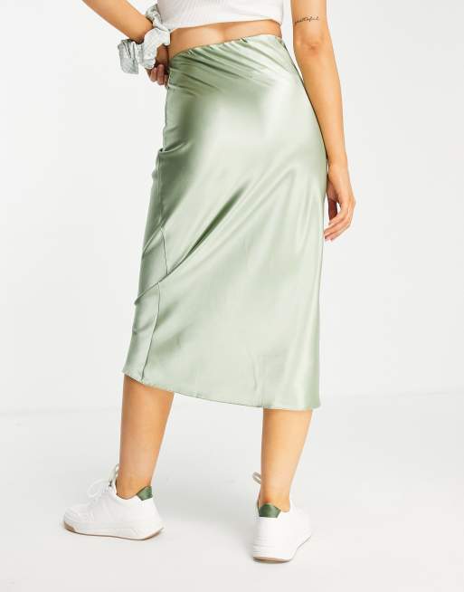 ASOS DESIGN satin bias midi skirt in sage