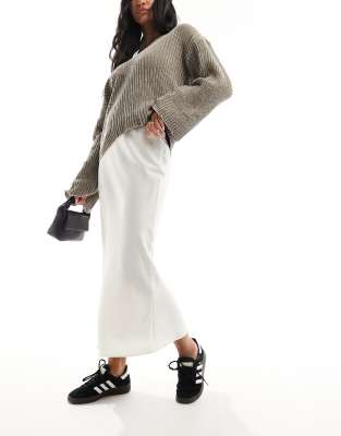 satin bias midi skirt in winter white