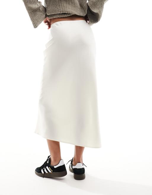 ASOS DESIGN satin bias midi skirt in winter white ASOS