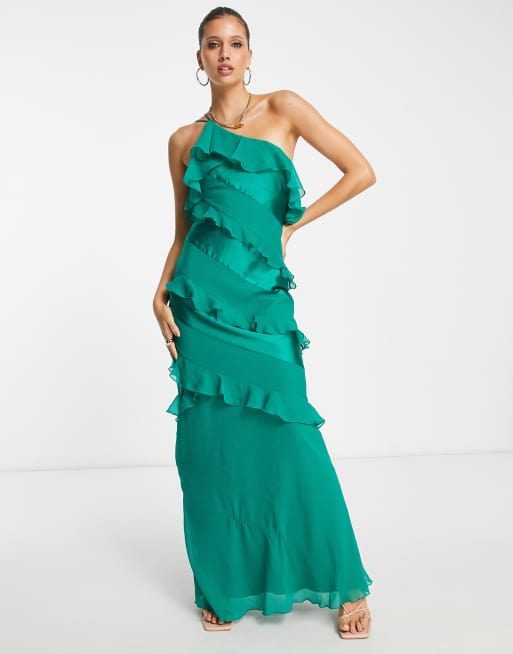 Asos green store ruffle dress