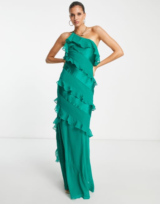 Asos green store ruffle dress