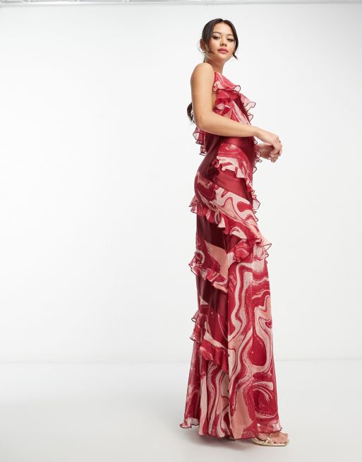 Satin Ruffle Maxi Dress