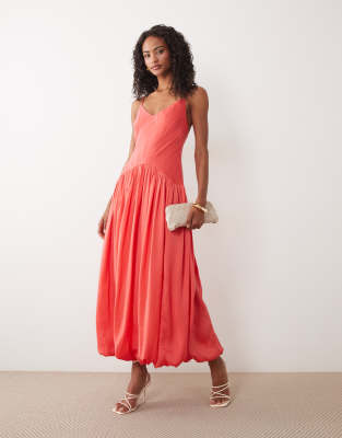Asos Design Satin Bias Shift Dress With Bubble Hem In Orange