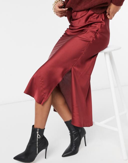 Satin midi hotsell skirt burgundy