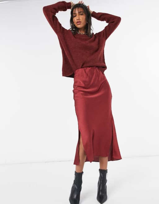 Burgundy skirt outlet midi