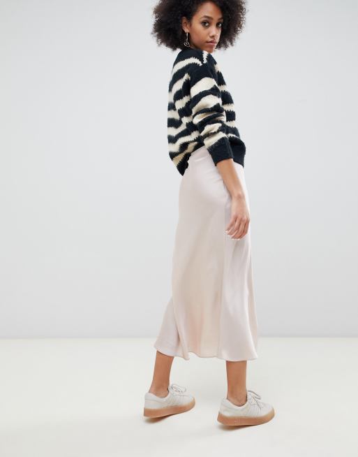 Off white satin midi skirt sale