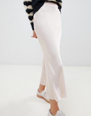 off white silk midi skirt