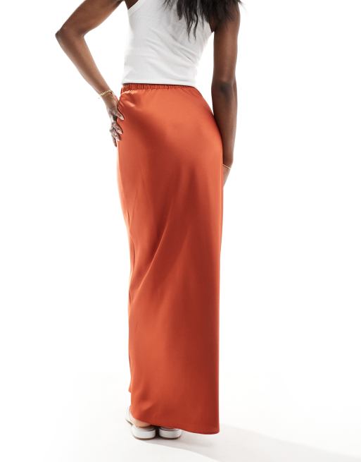 ASOS DESIGN satin bias tie waist maxi skirt in terracotta ASOS