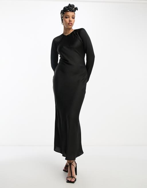 ASOS DESIGN satin biased maxi dress with button detail in black ASOS