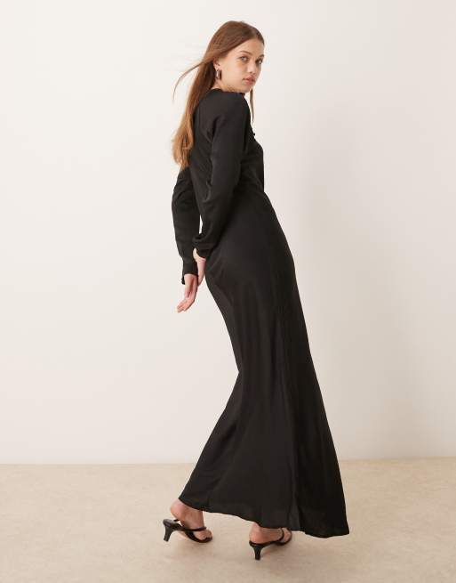 ASOS DESIGN satin biased maxi dress with button detail in black ASOS