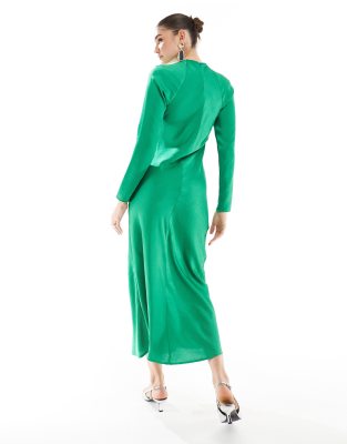 ASOS DESIGN satin biased maxi dress with button detail in emerald green |  ASOS