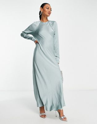 ASOS DESIGN ASOS DESIGN satin biased maxi dress with button detail in silver blue