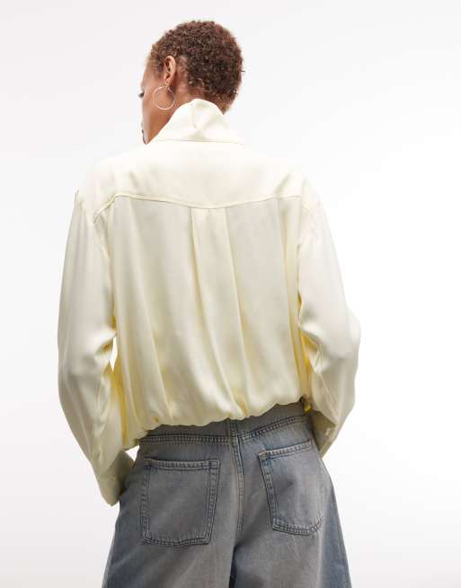 ASOS DESIGN satin bomber jacket in lemon, 4 of 4