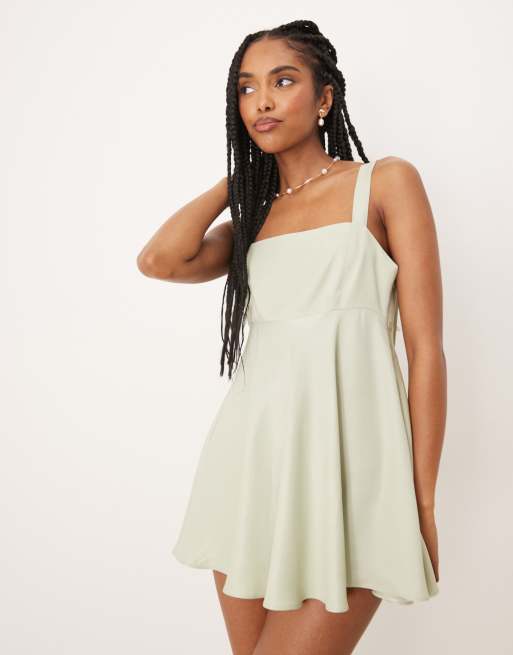 ASOS DESIGN satin bow back a line mini dress in sage | ASOS