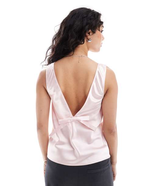 ASOS DESIGN satin bow back cami top in pink - view 1