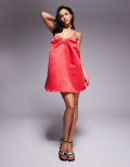 [ASOS DESIGN] ASOS DESIGN satin bow detail structured mini dress in red 18 RED
