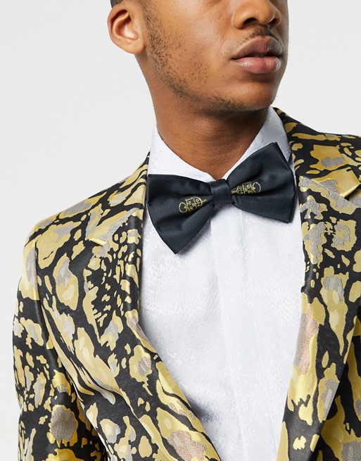 ASOS DESIGN satin bow tie with gold lurex in black