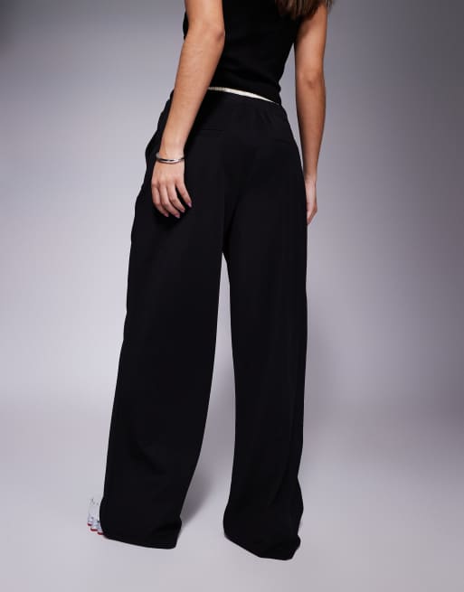 ASOS DESIGN satin boxer detail wide leg trousers in black, 4 of 5