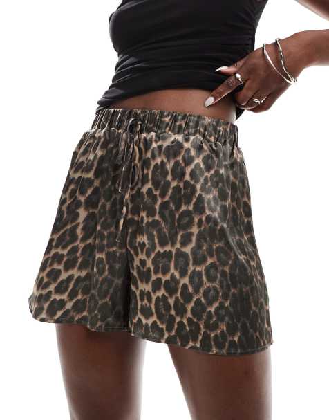 ASOS DESIGN satin boxer shorts in leopard print