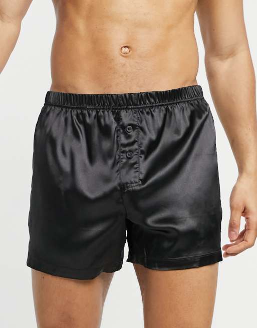 ASOS DESIGN satin boxers in black