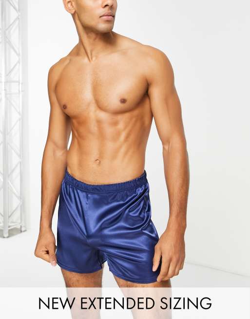 ASOS DESIGN satin boxers in navy