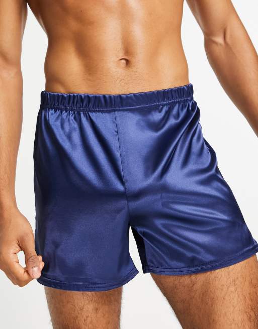 ASOS DESIGN satin boxers in navy