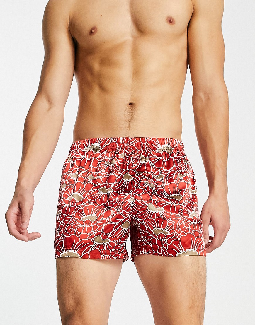 ASOS DESIGN satin boxers with all over print-Multi