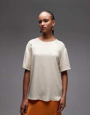 Asos Design Satin Boxy Tee With Jersey T-shirt Trim In White