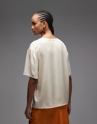 Asos Design Satin Boxy Tee With Jersey T-shirt Trim In White