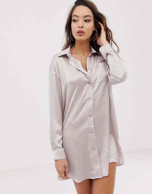 ASOS DESIGN satin boyfriend shirt dress | ASOS