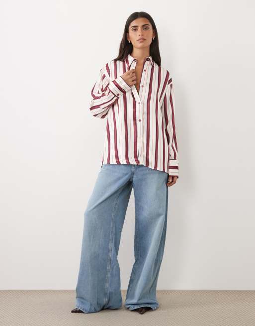 ASOS DESIGN satin boyfriend shirt in stripe set, 2 of 4