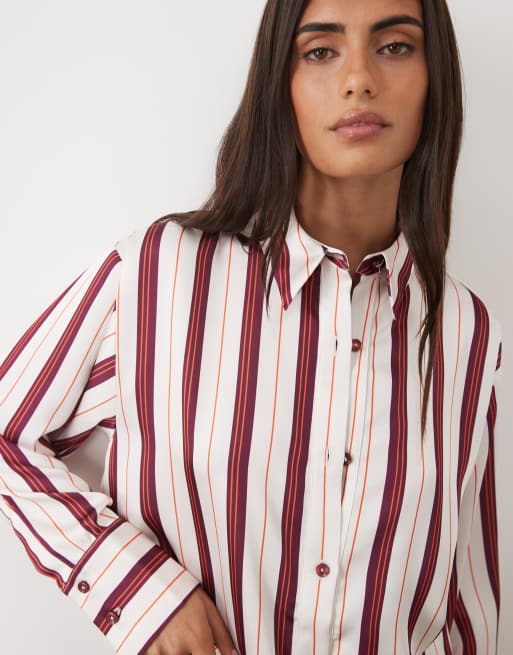 ASOS DESIGN satin boyfriend shirt in stripe set, 3 of 4