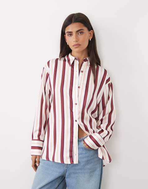 ASOS DESIGN satin boyfriendskjorta i randigt set - view 1