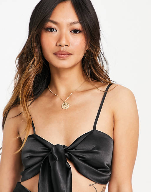 Women satin bralet top with tie front detail co-ord 