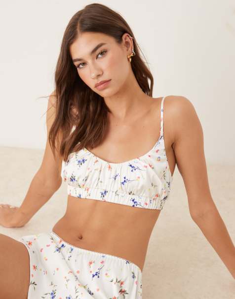 ASOS DESIGN Satin bralette and shorts pyjama set in floral print - view 1