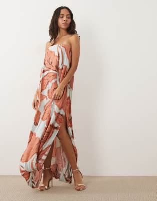 Asos Design Satin Bubble Bandeau Maxi Dress In Multi