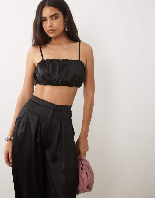 ASOS DESIGN satin bubble bralette-sæt i sort, 3 af 4