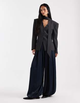 Asos Design Satin Bubble Hem Pants In Black