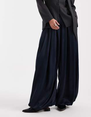 Asos Design Satin Bubble Hem Pants In Black