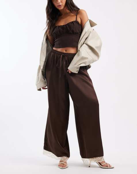 ASOS DESIGN satin bubble hem trouser in chocolate - view 1