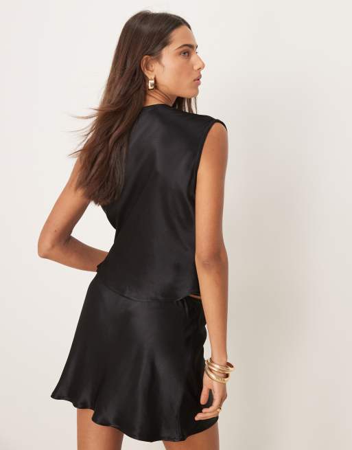 ASOS DESIGN satin built up cowl neck top in black co ord, 4 of 4