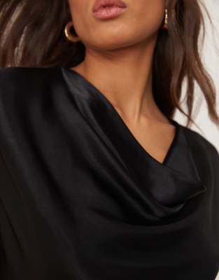 Asos Design Satin Built Up Cowl Neck Top In Black