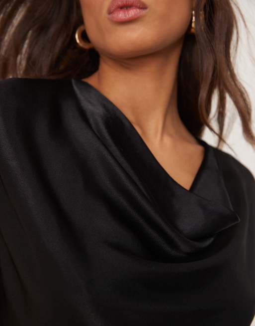 ASOS DESIGN satin built up cowl neck top in black - part of a set, 2 of 4