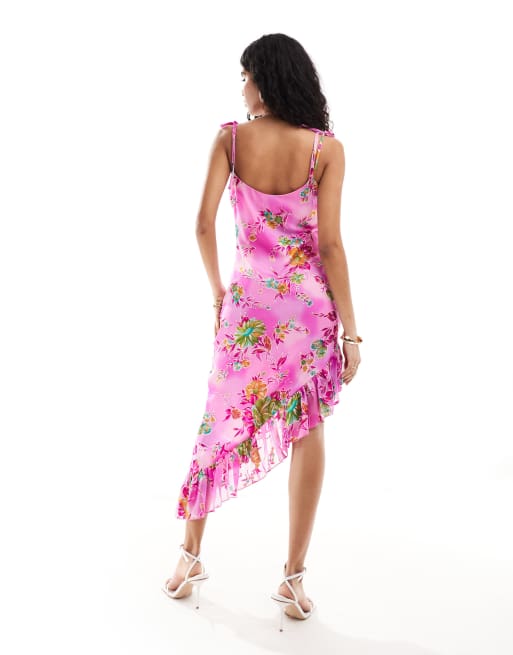 ASOS DESIGN satin burnout cami dress with asymmetric frill