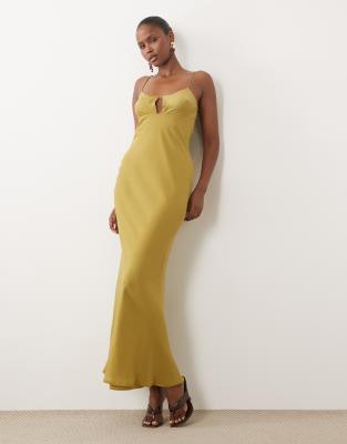 Asos Design Satin Bust Bias Cut Maxi Dress In Gold