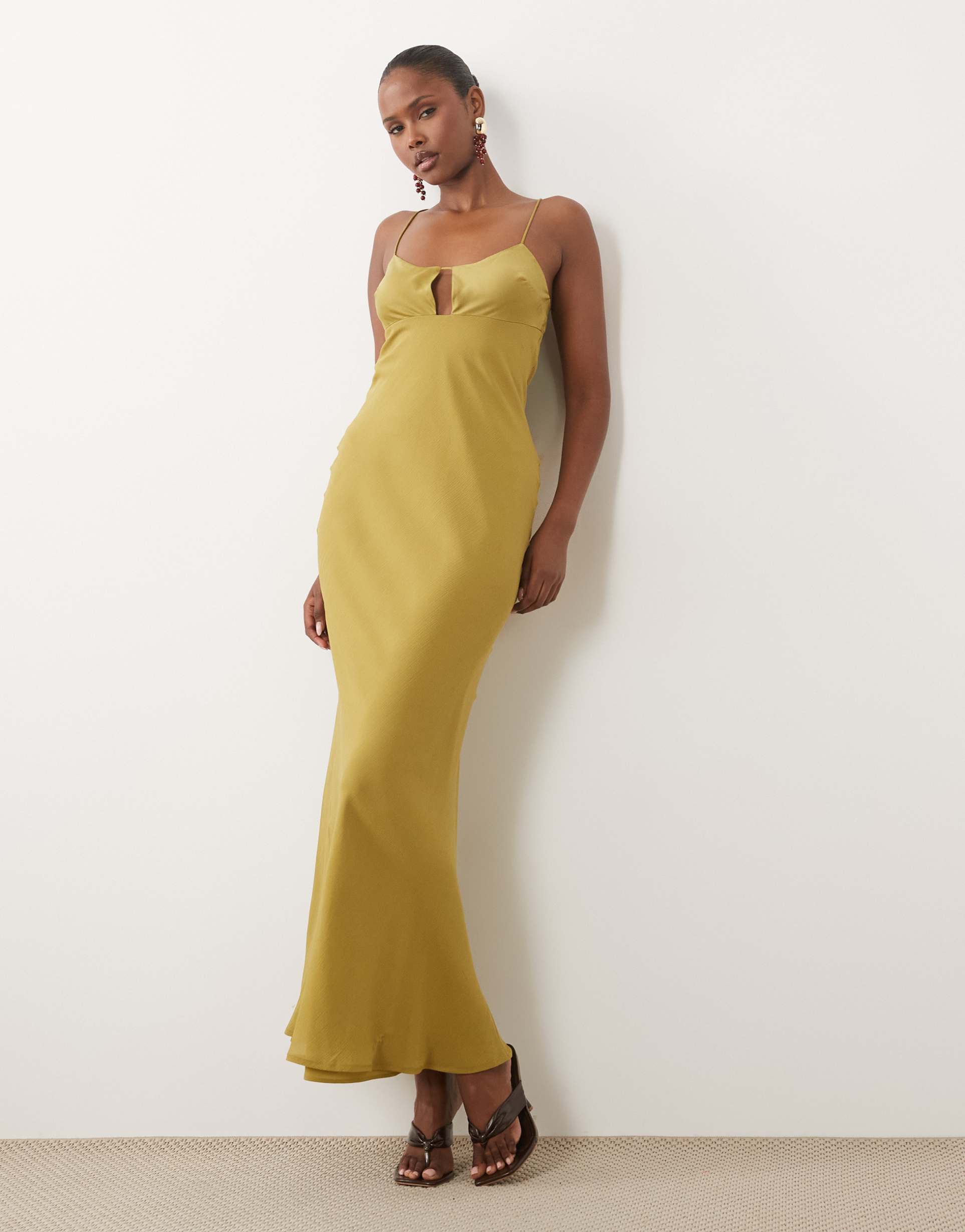 asos design satin bust bias cut maxi dress in burnished gold