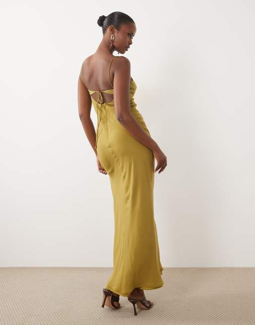 ASOS DESIGN satin bust bias cut maxi dress in burnished gold, 2 of 4